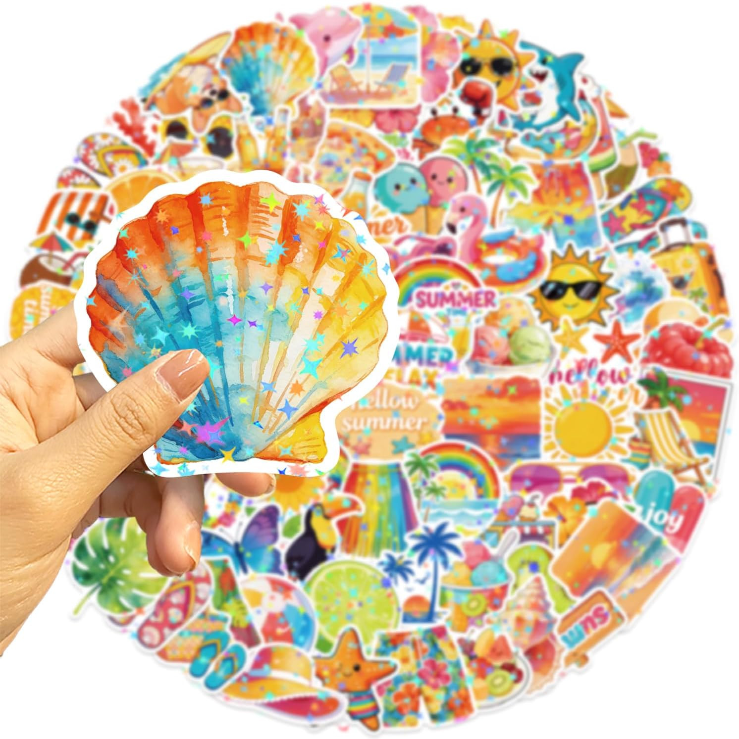 100 PCS Summer Vinyl Hawaiian Beach Stickers for Kids and Teens