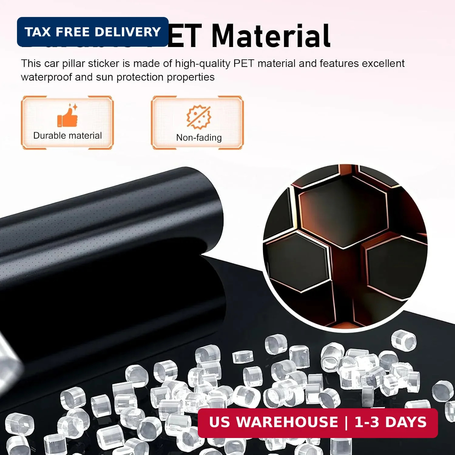 2 PCS Honeycomb Car B-Pillar Vinyl Decals, HD Printed Hexagon Door Pillar Sticke