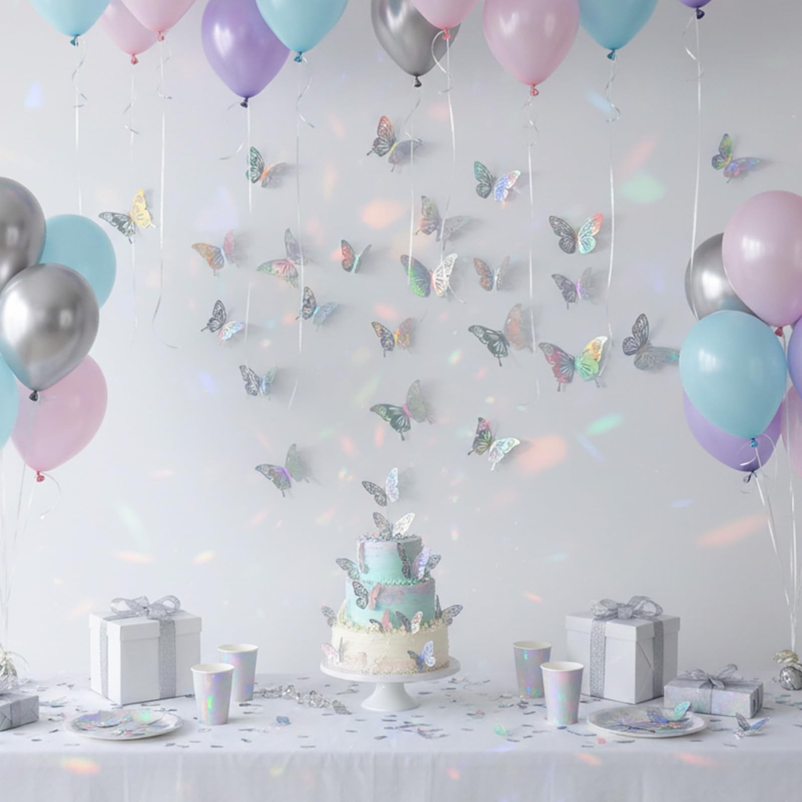 48Pcs 3D Laser Sivery Butterfly Wall Decor 2 Styles 3 Sizes Silver