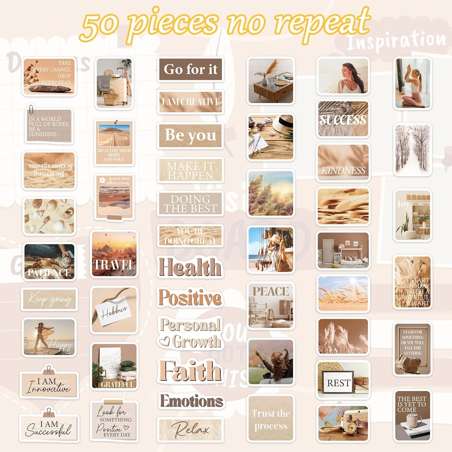 50PCS Motivational Quote Stickers Minimalist Neutral Aesthetic Self Growth