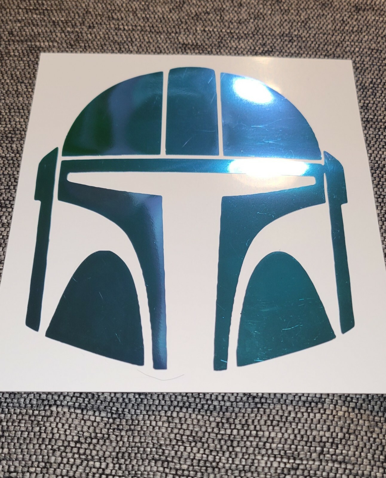 mandalorian "MANDO" helmet holographic decal/sticker. 5.5 in. Water proof.