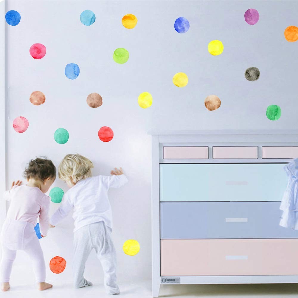 Affordable 12 Sheets of Colorful Polka Dot Wall Decals for Nursery Decor