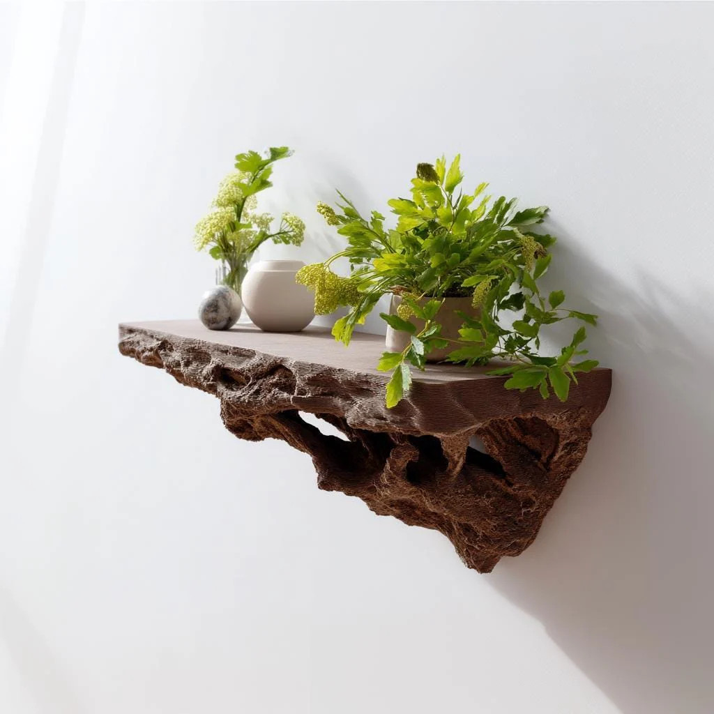 Root Inspired Floating Shelf | 3D Printed Wall Shelf Brown | Organic Wall Ledge