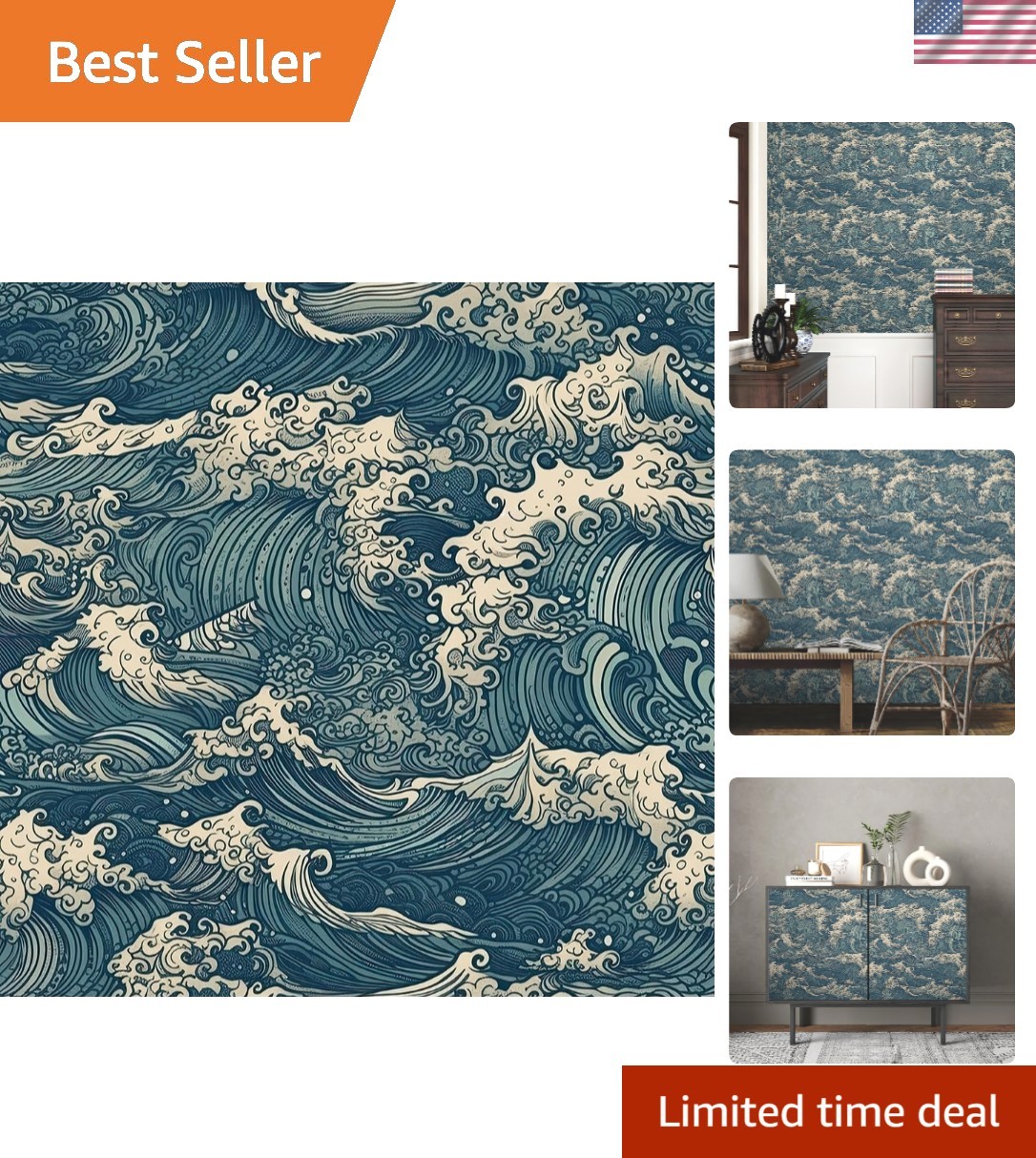 Exclusive Vintage Mosaic Wallpaper – Antique Yellow & Blue Peel and Stick Design