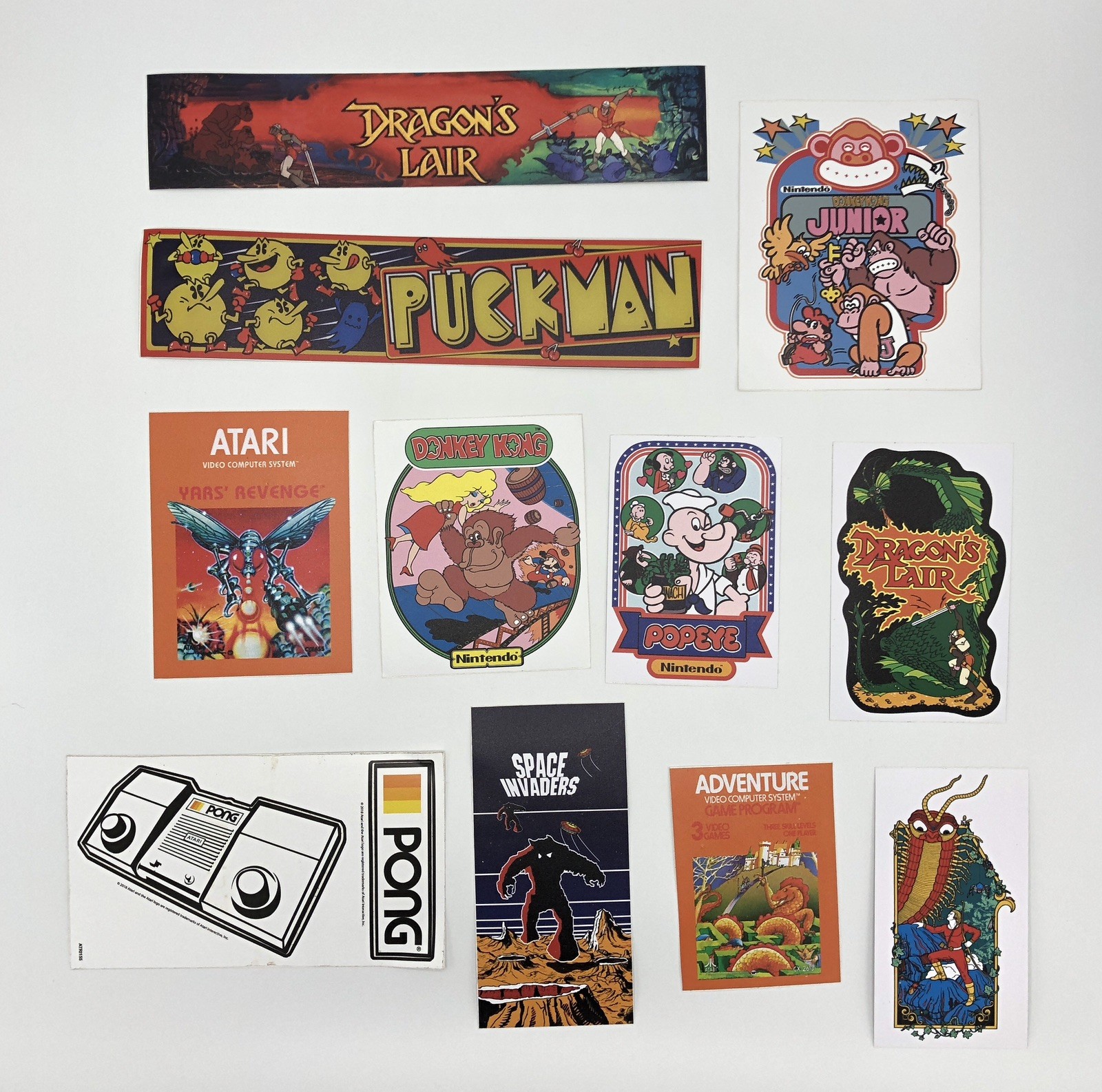 Retro Arcade Video Game Vinyl Sticker Lot – Atari Nintendo Pac-Man Donkey Kong