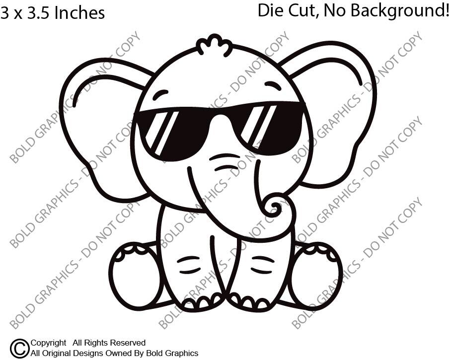 3" Baby Elephant Sunglasses Zoo Decal Vinyl Sticker Friendly Wild Animals Pals
