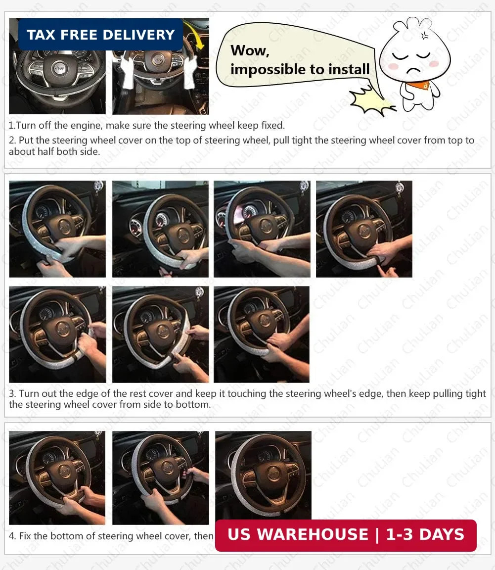 New Diamond Leather Steering Wheel Cover with Bling Bling Crystal Rhinestones, U
