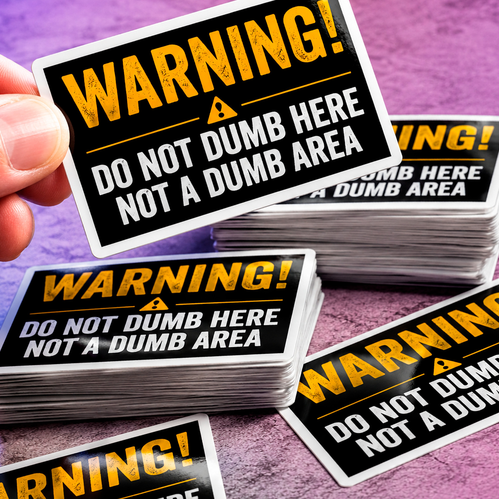 Funny Warning Sign Sticker: "WARNING! Do Not Dumb Here, Not a Dumb Area" Decal