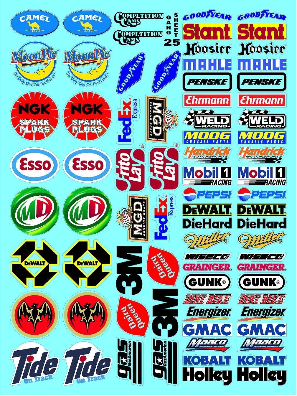 White Vinyl Sticker Sheet 25 F1sponsor-R/C MODEL Decal fits 1/24-1/16 Scale CUT
