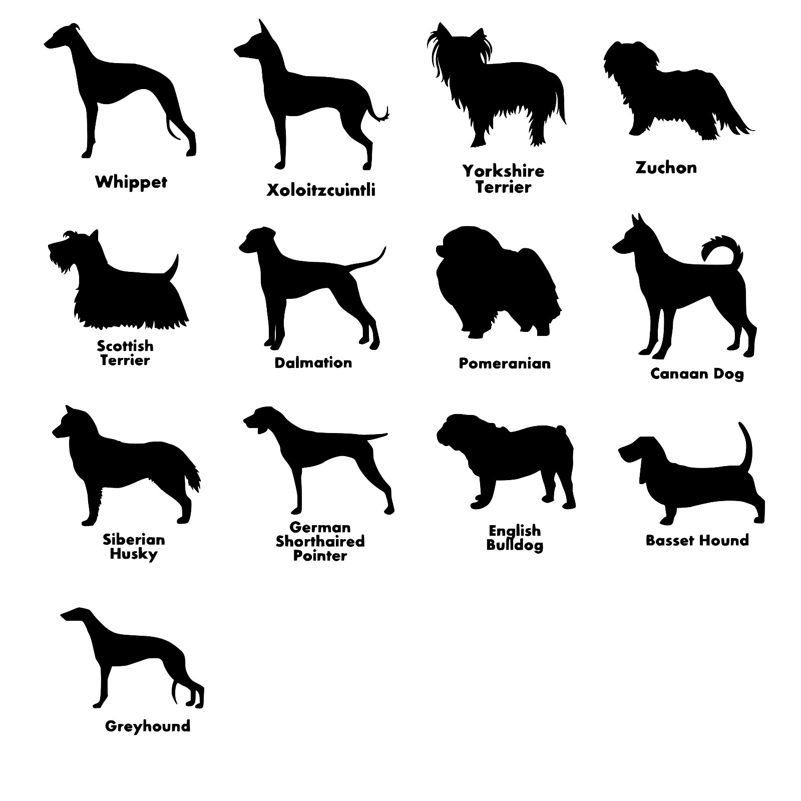 Dog Silhouettes vinyl decal – 61 breeds to choose from | add your pet's name