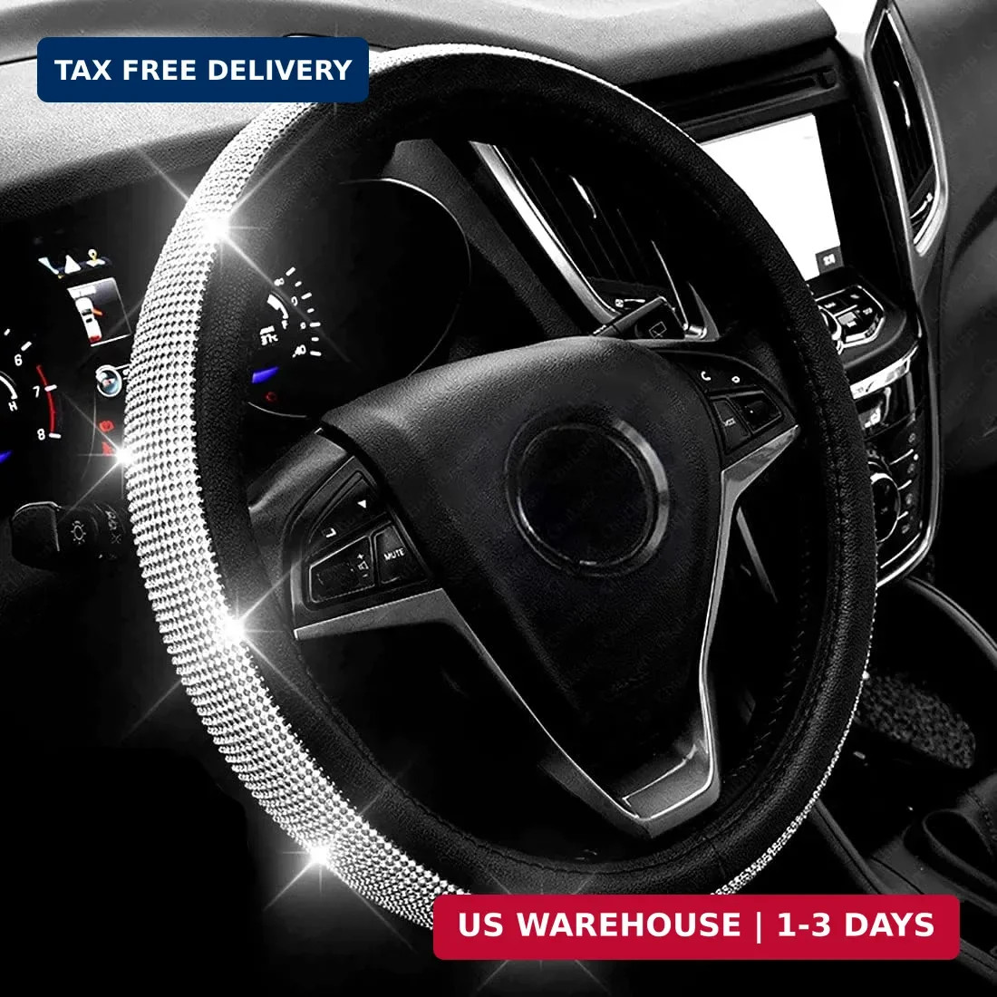 New Diamond Leather Steering Wheel Cover with Bling Bling Crystal Rhinestones, U