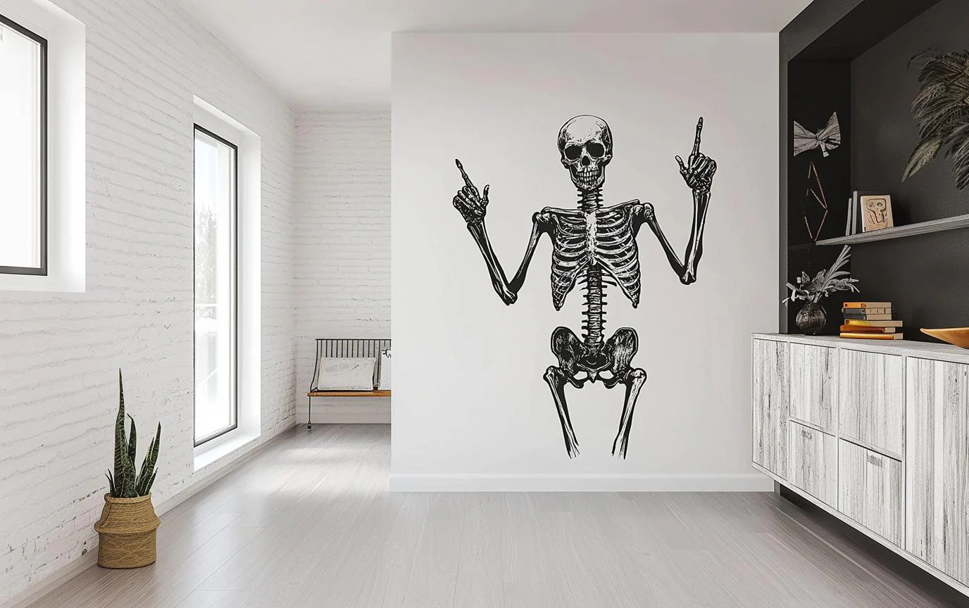 Skeleton Wall Decal | Halloween Human Skull Bones Wall Sticker | Removable