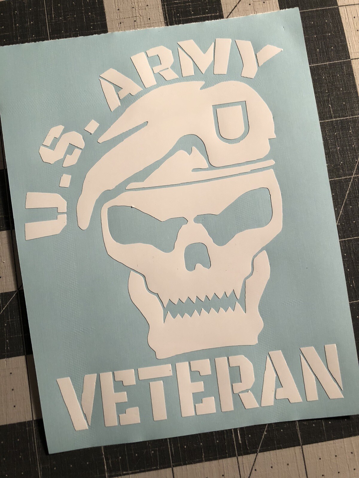 Vinyl Decal for Window – U.S. Army Veteran (Skull), Various Colors & Sizes