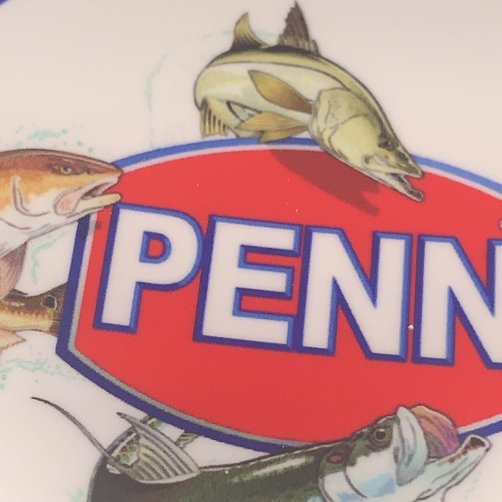LOT OF 4 Rare 3” PENN Reels STICKER Logo w/ 4 Fish BLUE BORDER Fishing