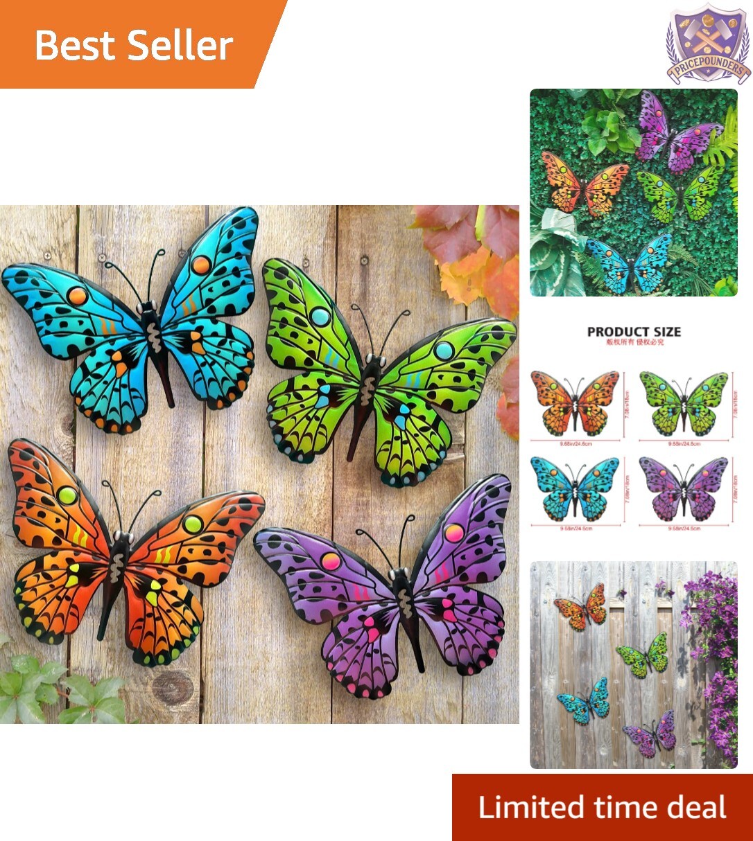 Metal Butterfly Wall Art – 9.6" Colorful Outdoor Decor for Garden Living Room