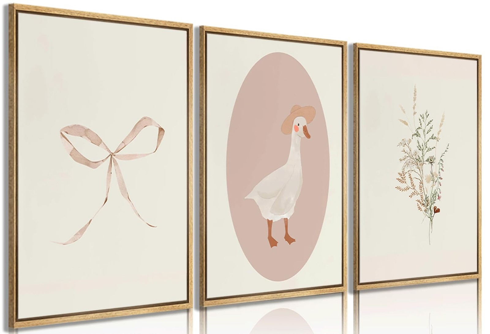 3Pcs Girls Nursery Wall Art Vintage Goose Wall Decor Pictures Pink Bow Poster…