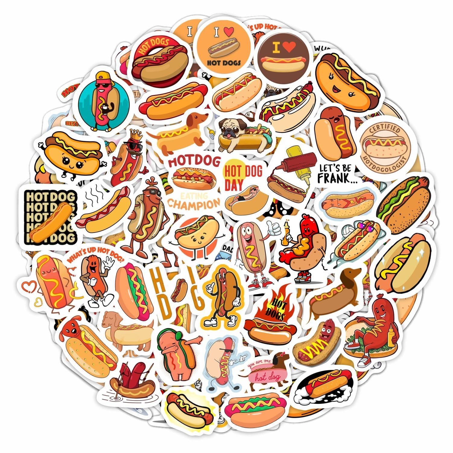 BulbaCraft 100Pcs Hot Dog Stickers for Laptop – Hot Dog Party Decorations, Gi…