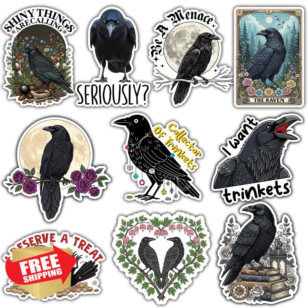 BAVAHA 10pcs 3in Raven Crow Stickers Pack