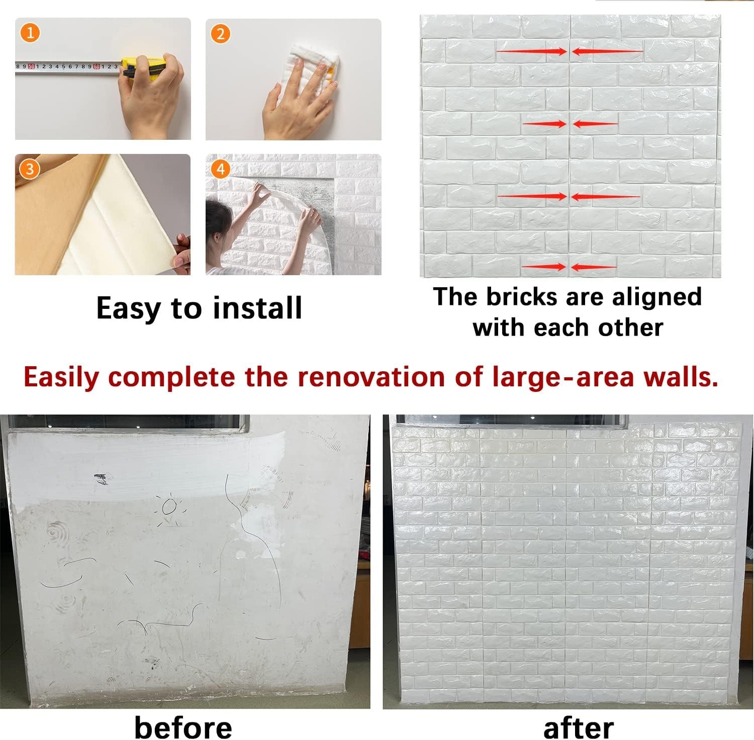 Self-Adhesive 3D White Brick Panels – 29 Sq Ft, Easy Installation & Eco-Friendly