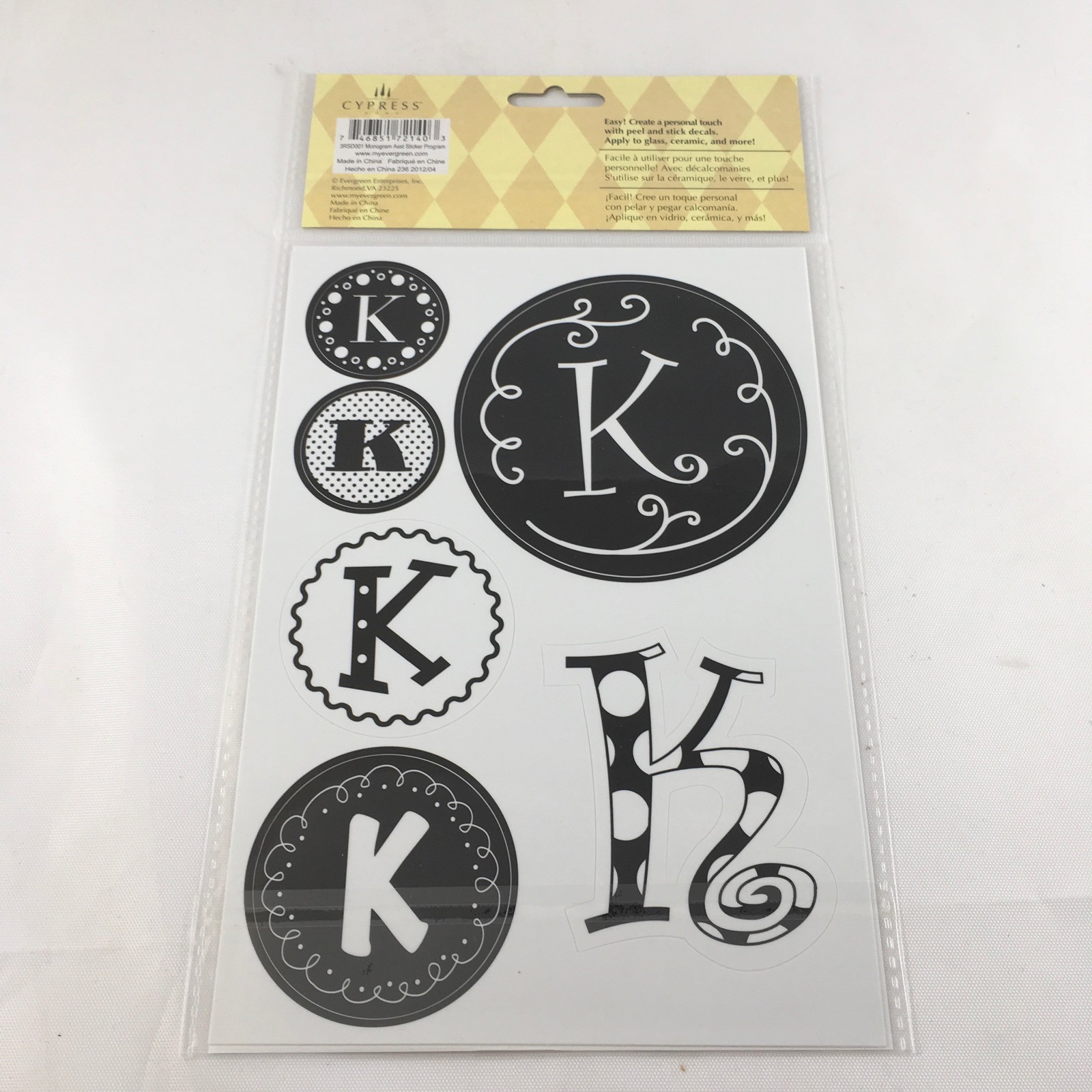 Stick-A-Round Peel And Stick Monogram "K" Assorted Decals Cypress Home