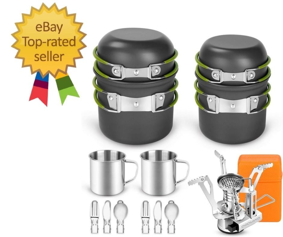16pcs Camping Cookware Mess Kit, Lightweight Pot Pan Mini Stove with 2 Cups, For