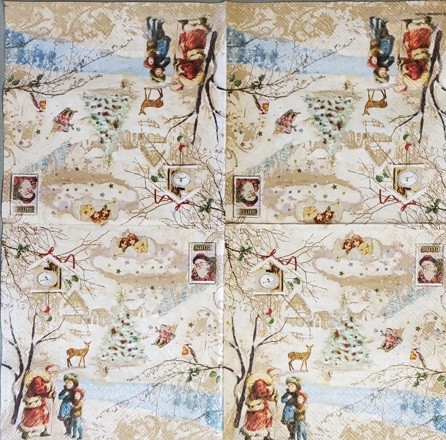 Two 2 Classic Christmas Scene Paper Lunch Napkins Art Crafts Decoupage