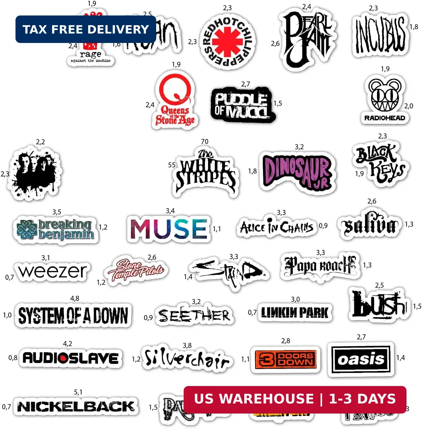 36Pcs Grunge Stickers, 90's Grunge Music, Rock Stickers, Rock Band Decals, Music