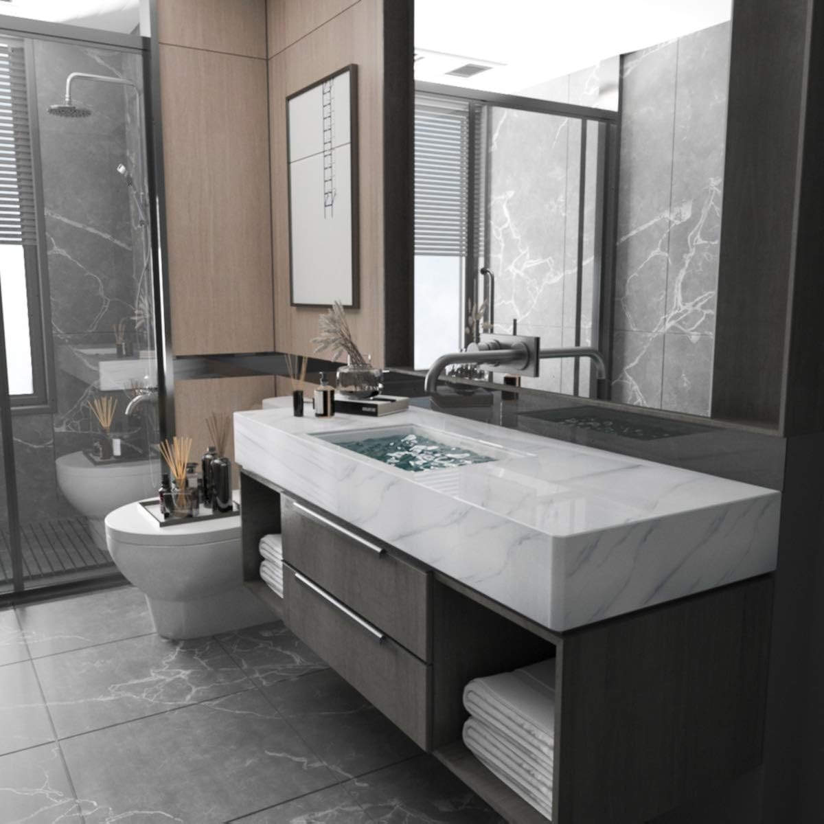 Large White Marble Granite Wallpaper Peel Stick Thicken 15.8x591inch Waterpro…