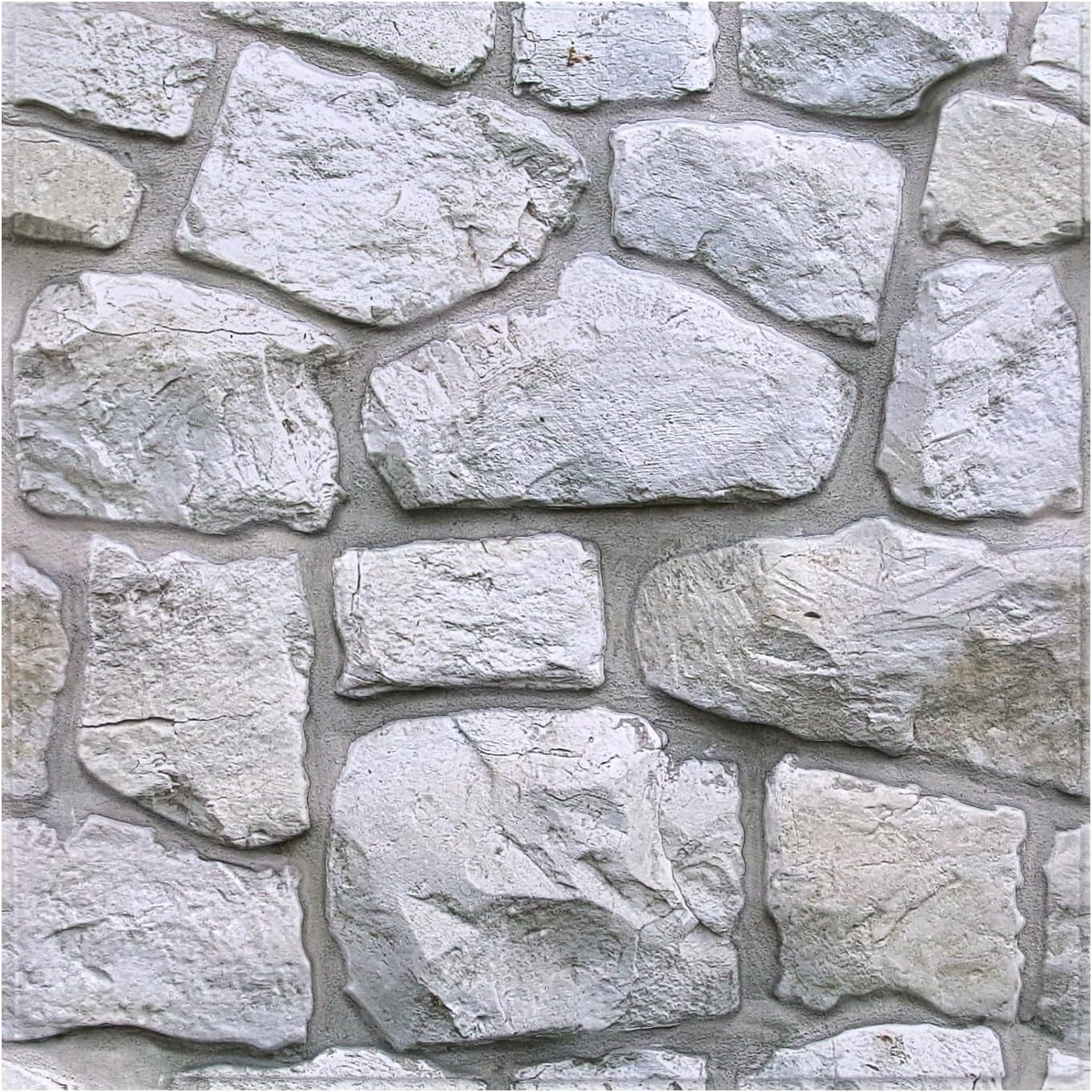3D Faux Stone Wall Panels Peel and Stick Whitewash, 10 Pcs 11.8" x 11.8", Sto…