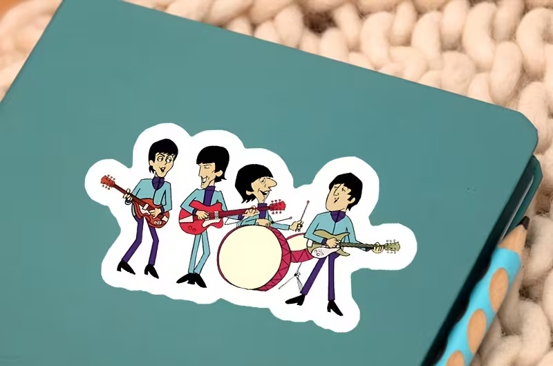 Beatles Band Vinyl Sticker – Self-Adhesive & Waterproof Cartoon-Style Design