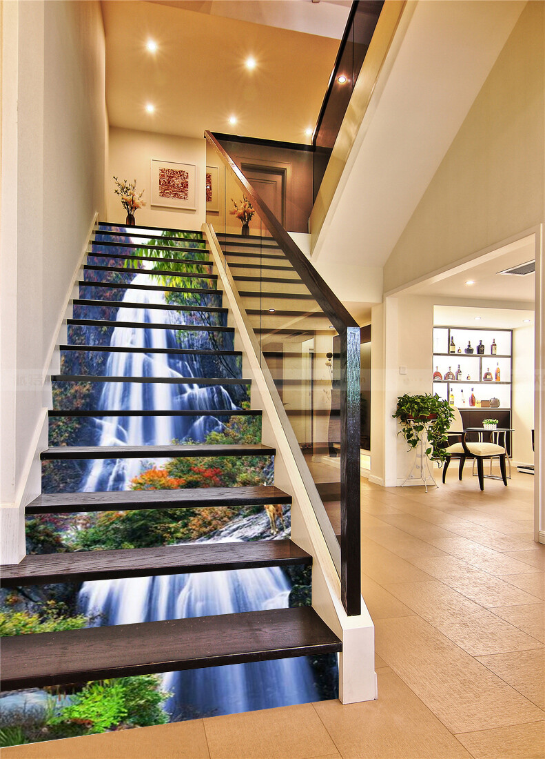 3D Waterfall Trees AZ345 Stair Risers Decoration Mural Vinyl Wallpaper Kay