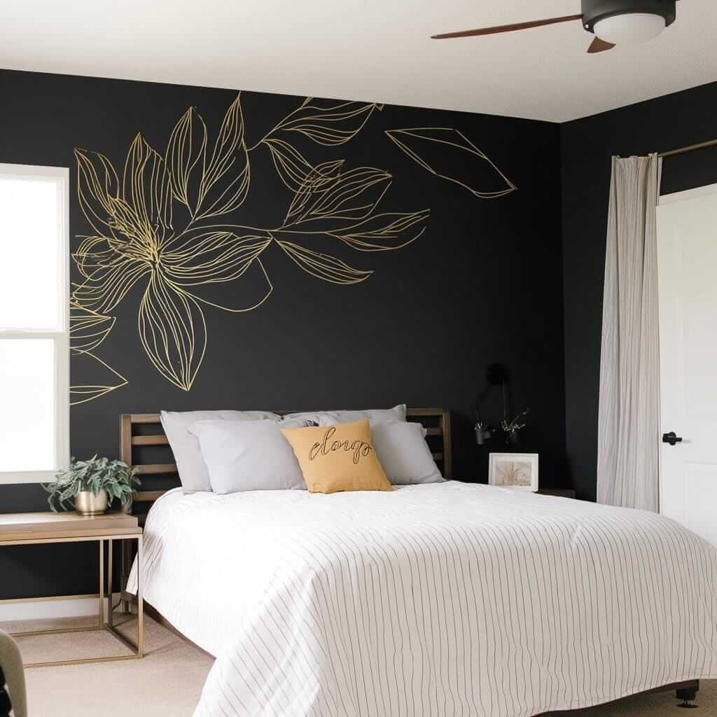 Gold Flower Wall Decal | Botanical Line Art Wall Sticker