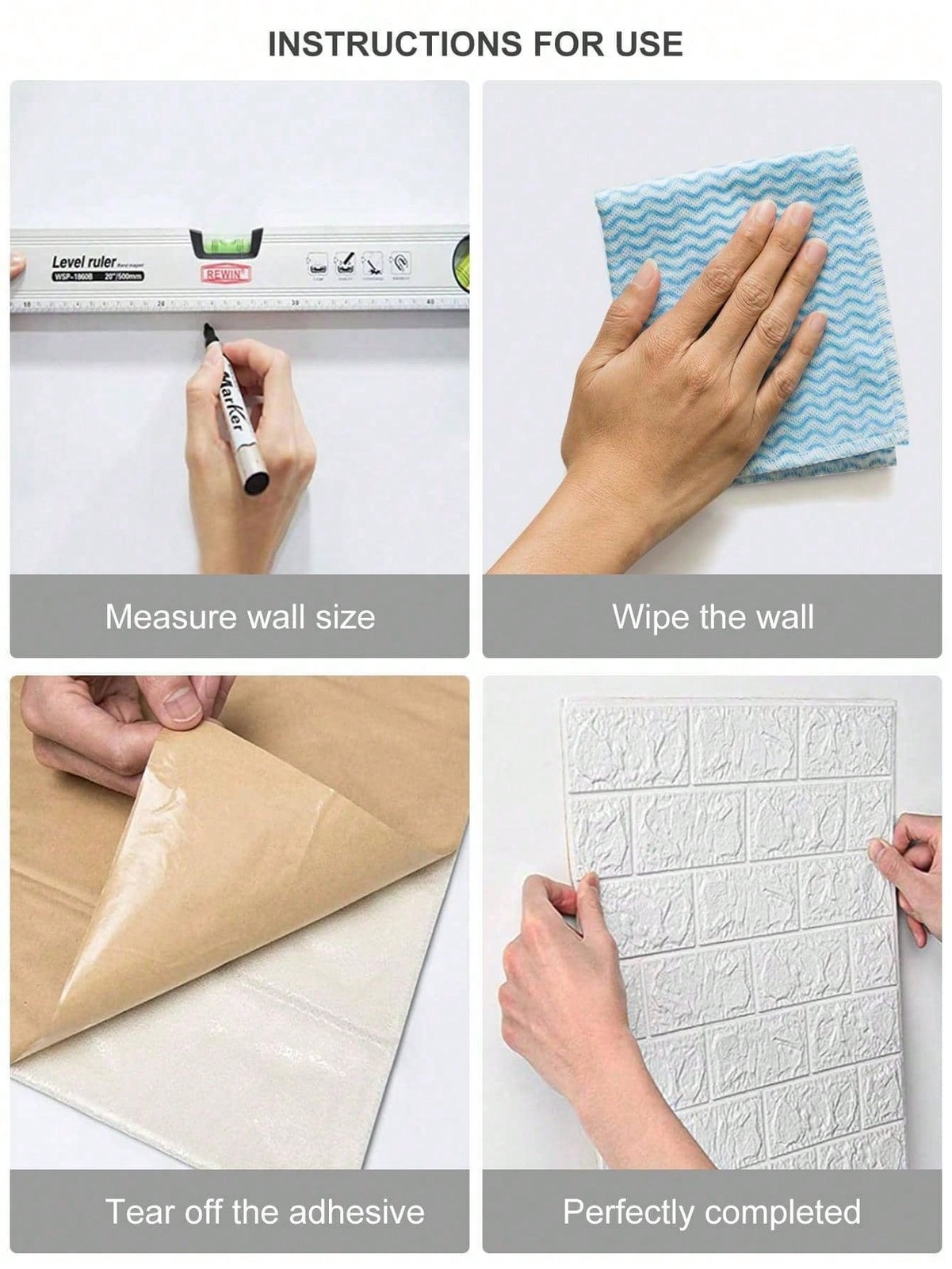 Black 3D Brick Peel And Stick Wall Panels 4pcs Removable Waterproof