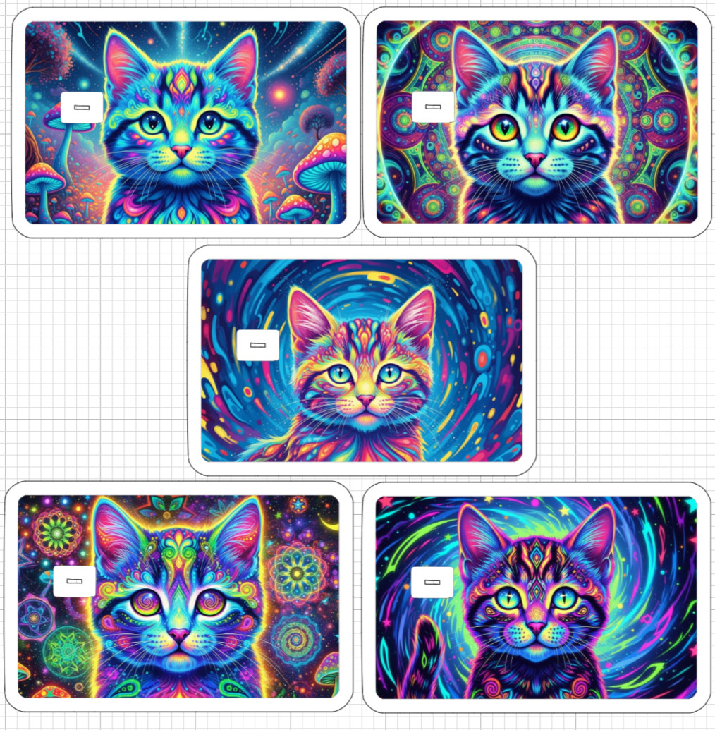 Acid Trip Kitten ATM Debit Credit Sticker Skin Party Cat Pets Groovy Retro USA