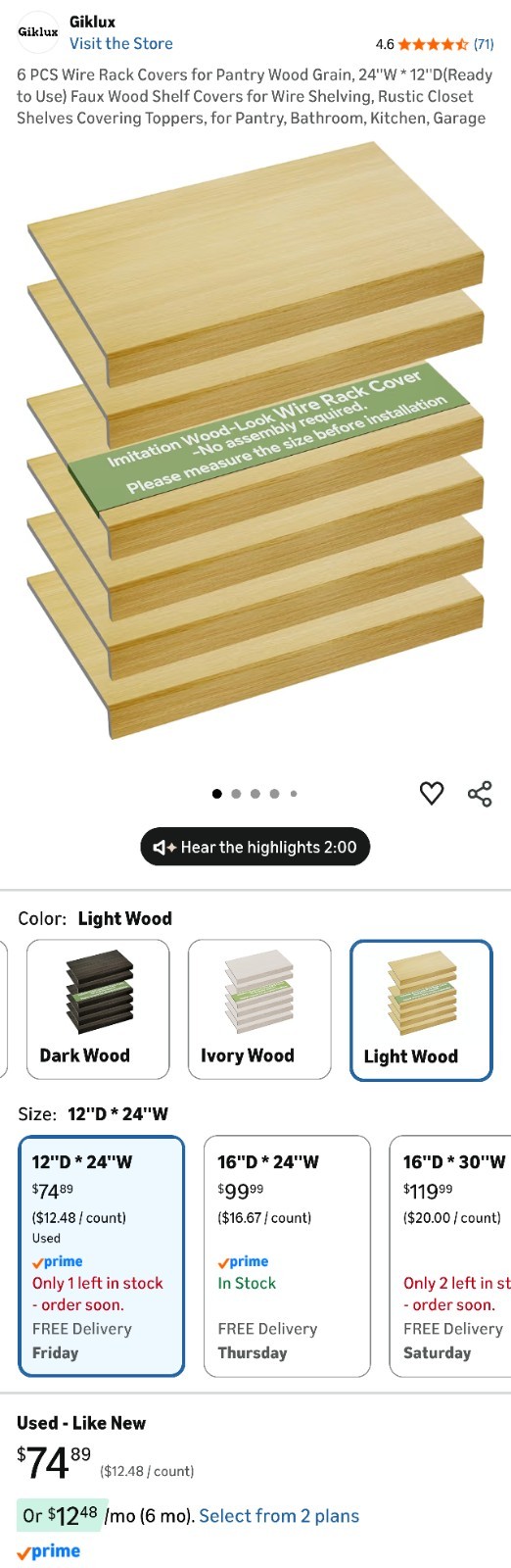 Wire Rack Covers for Pantry Wood Grain (6 PCS), 24"W * 12"D(Ready to Use)