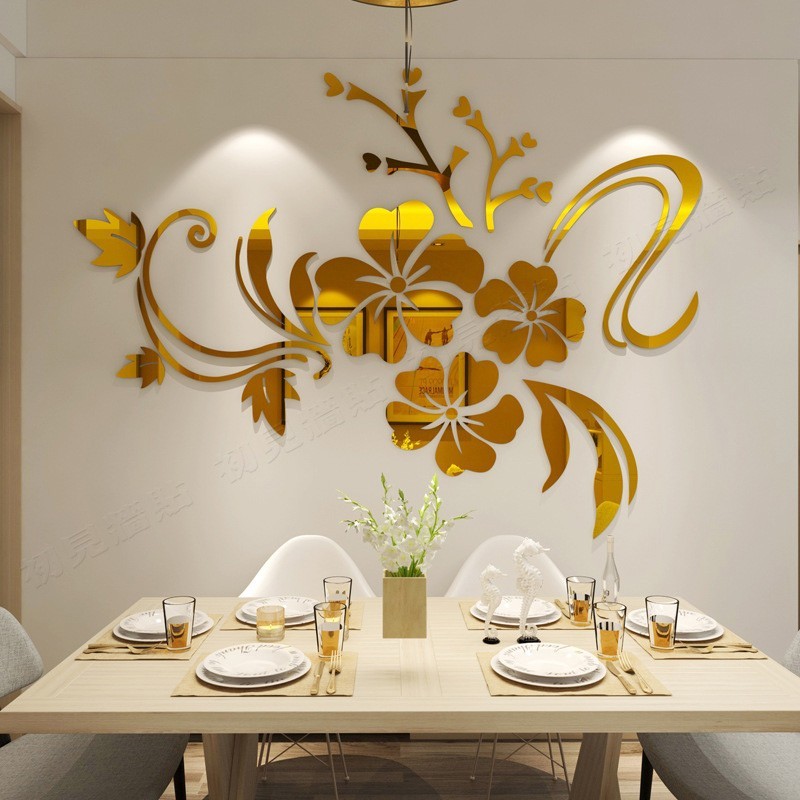 3D Art Mural Acrylic Mirror Wall Sticker Room Decal DIY Flower Leaves Home Decor