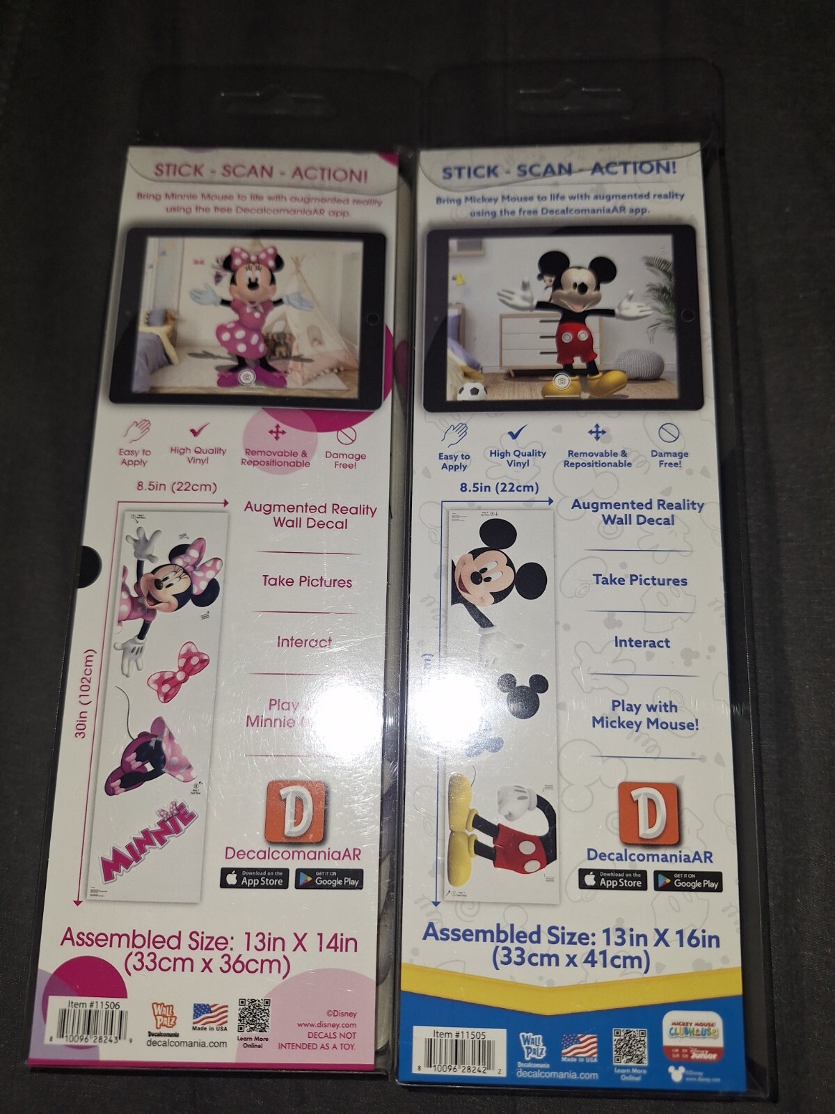 NEW Disney Mickey Mouse AND Minnie Mouse Wall Decal Decor Peel Stick (Eb25)
