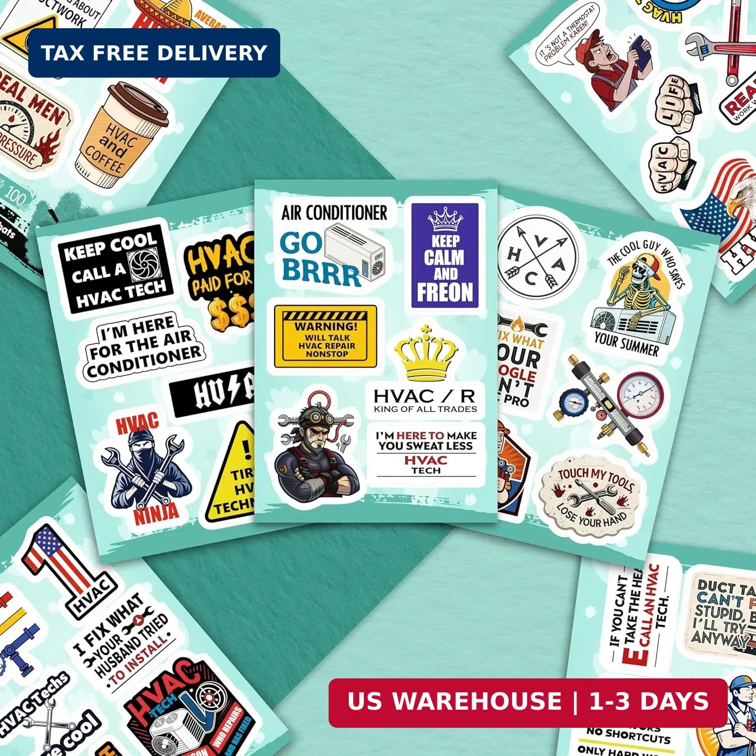 100Pcs HVAC Stickers Hard Hat, Water Bottle, Laptop – HVAC Toolbox Decals – Air