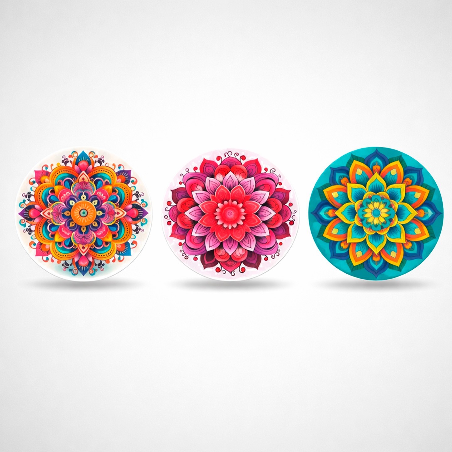 3 Pack Mandala Stickers 2" Round – Colorful Boho Vinyl Decals for Laptop Water