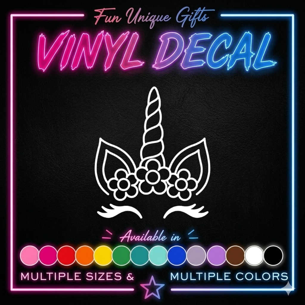 floral unicorn face Vinyl Decal Sticker -Multiple Colors & Sizes- SHIPS FREE!