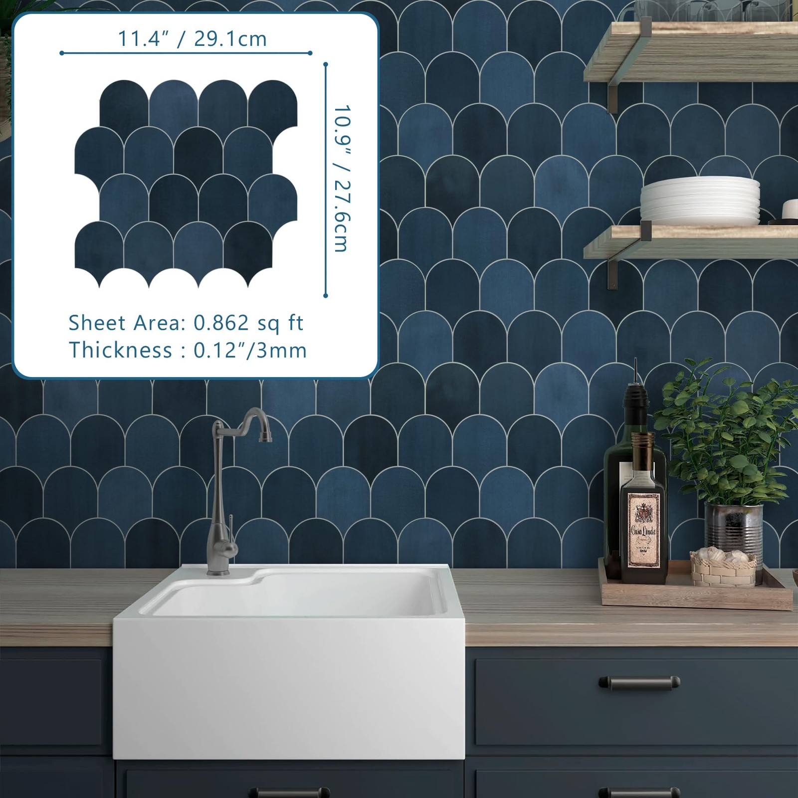 10-Sheet Fish Scale Peel and Stick Backsplash Tile, 11.4" x 10.9" Stone Comp…