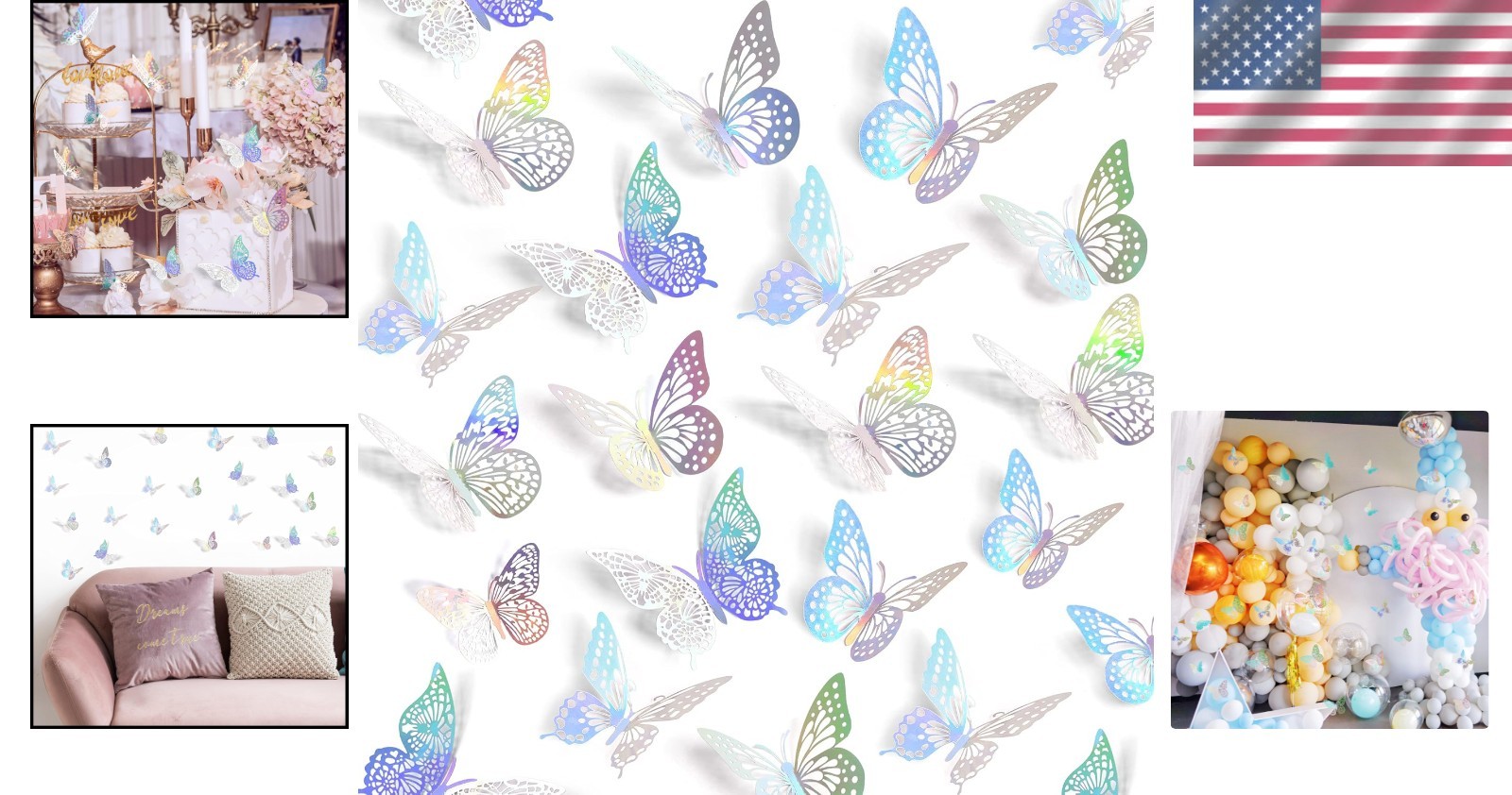 72 Pcs Art Deco Butterfly Wall Decals – Metallic Removable for Home & Events