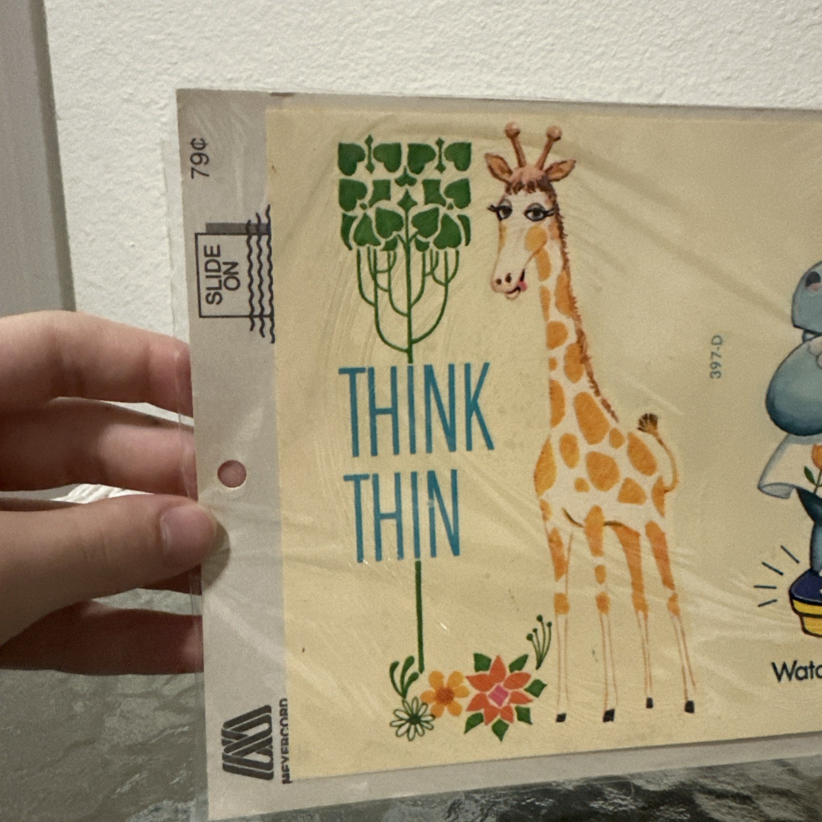 Vintage Meyercord Decal Retro Diet Culture Think Thin Hippo Giraffe