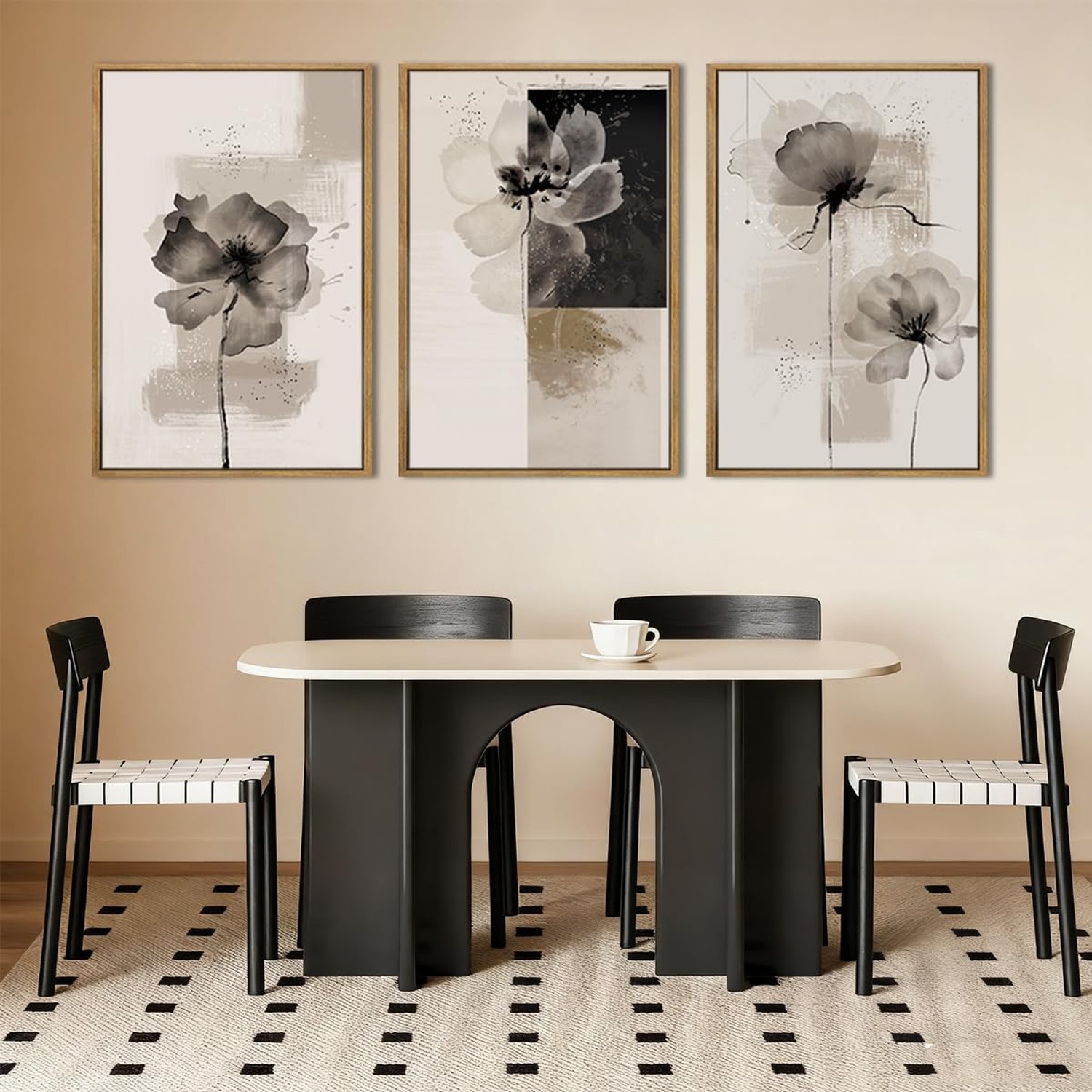 IARTTOP Extra Large Black Neutral Framed Wall Art 24×36 Inch Beige Tan Abstra…