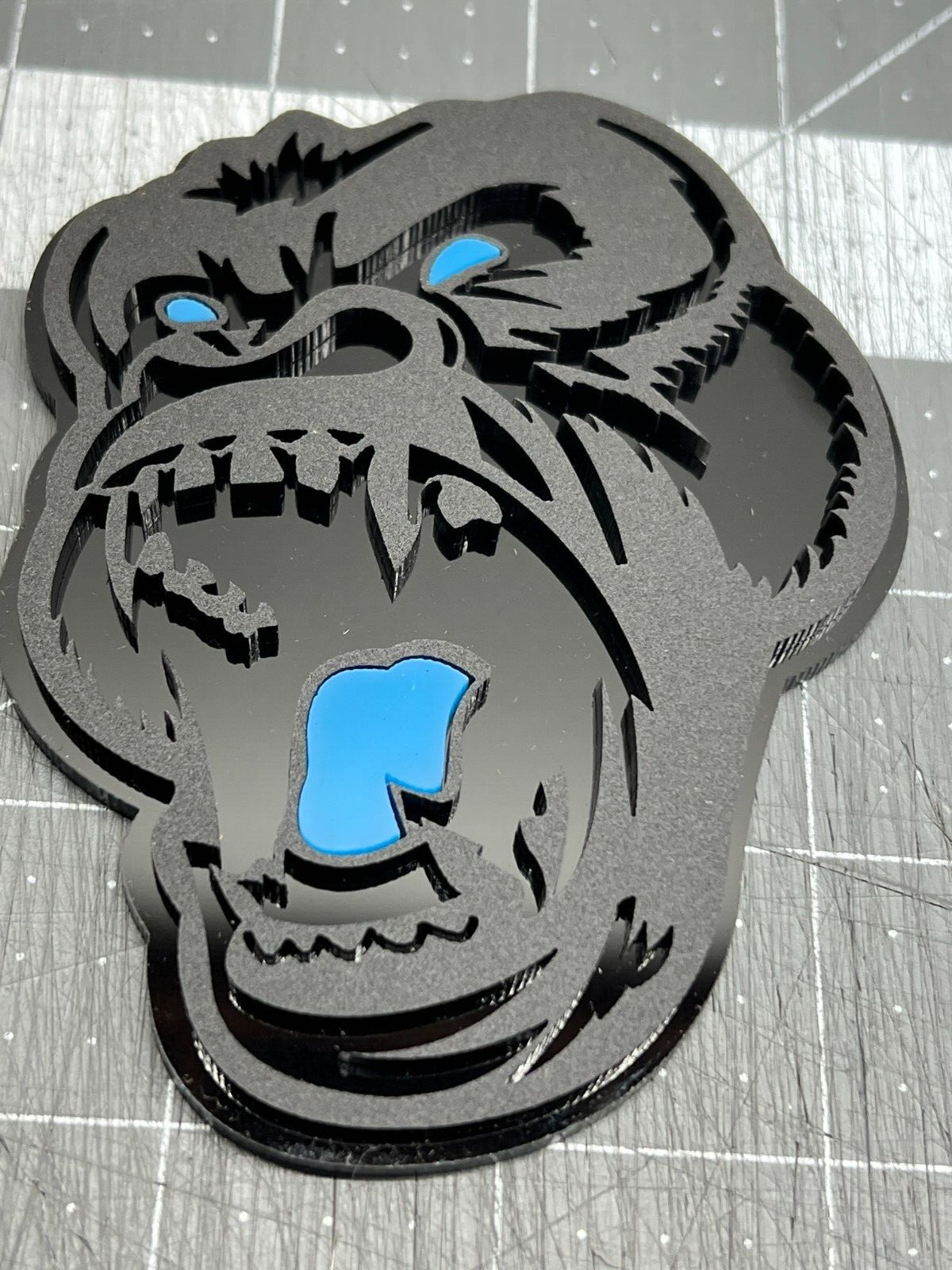 Angry Gorilla L-Blue Eye Car Truck Emblem Badge Matte Black Black Custom PK of 2