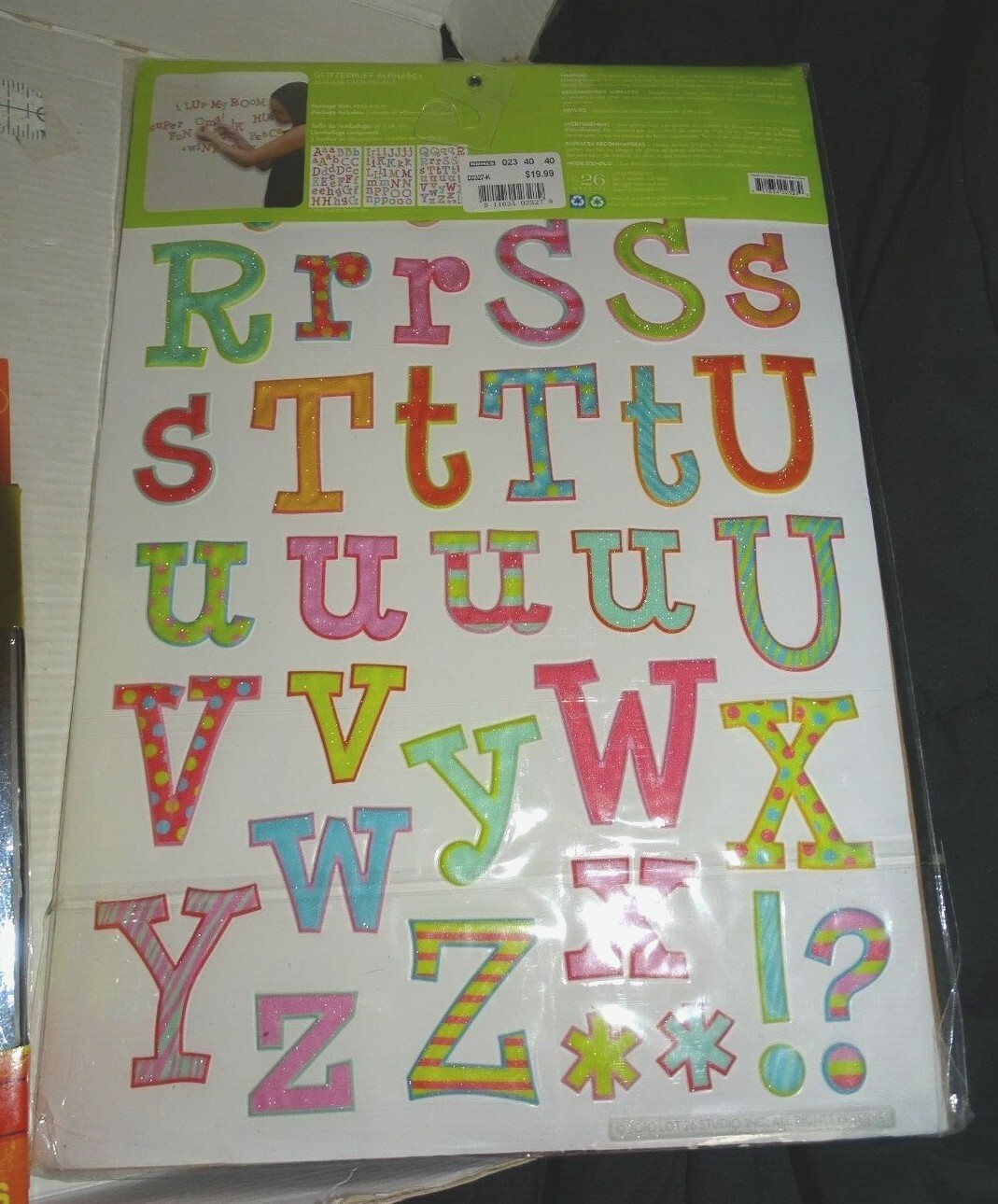 Add-Here Anywhere Art Glitterpuff Alphabet Rainbow Peel Stick Remove Reposition