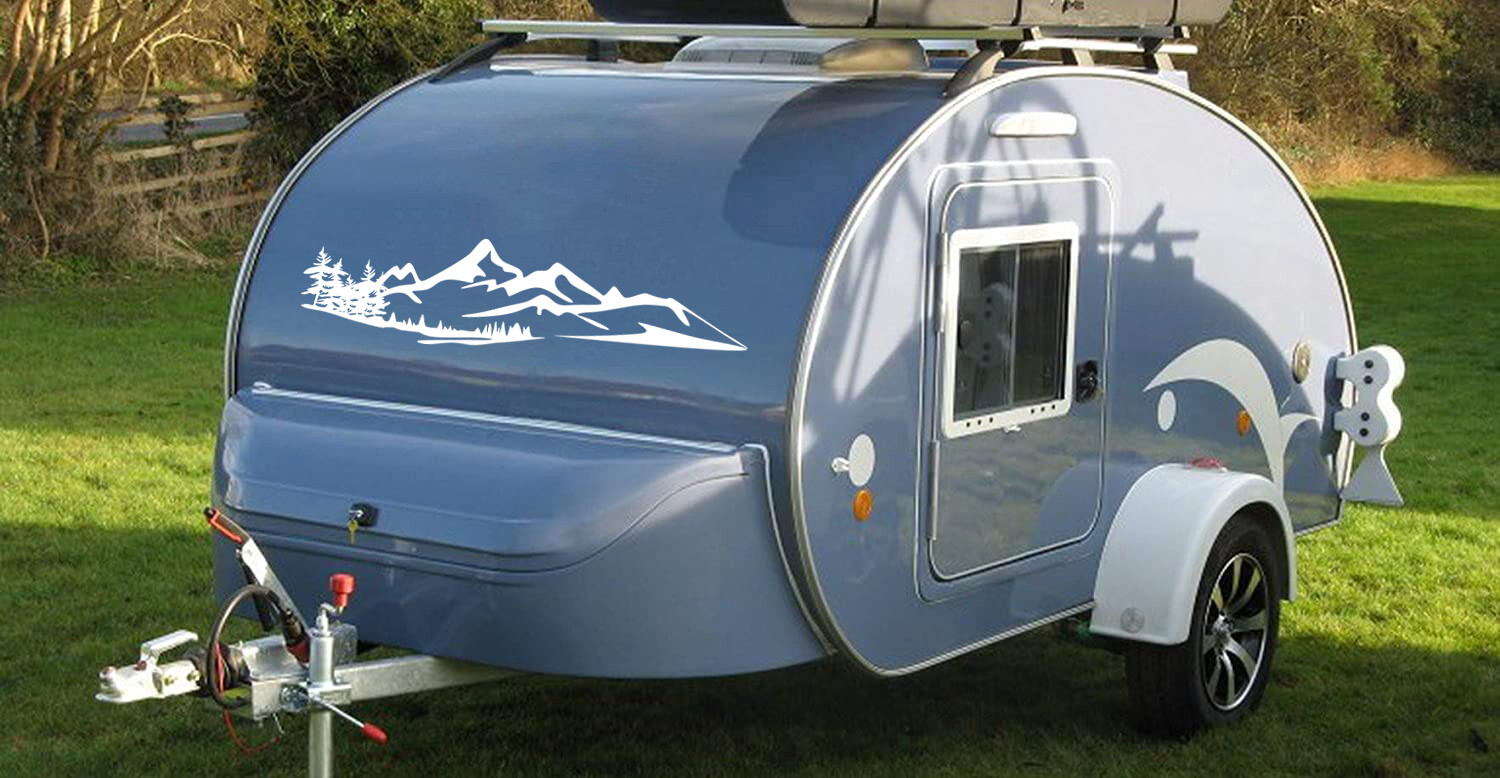 Mountains and Forest Vinyl Decal V8 | 4×4 Camping RV Graphics | Die Cut Sticker