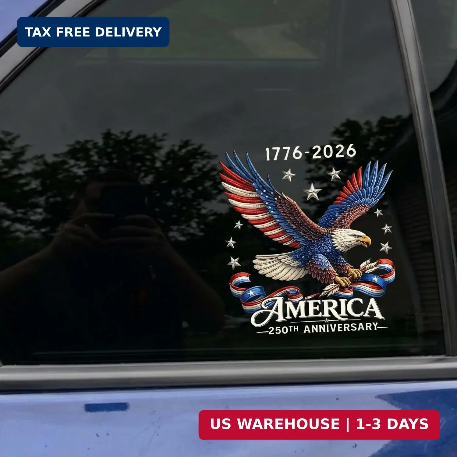 2Pcs 250th Anniversary USA Car Decal Sticker, America 250 Merchandise Vinyl Deca