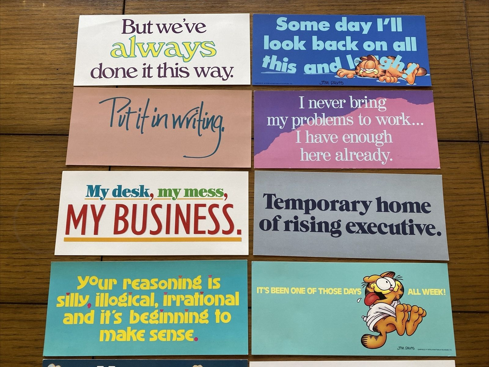 LOT (14) Postcard Stickers Work Humor Garfield Argus 4" x 9" VTG – U Get All 14