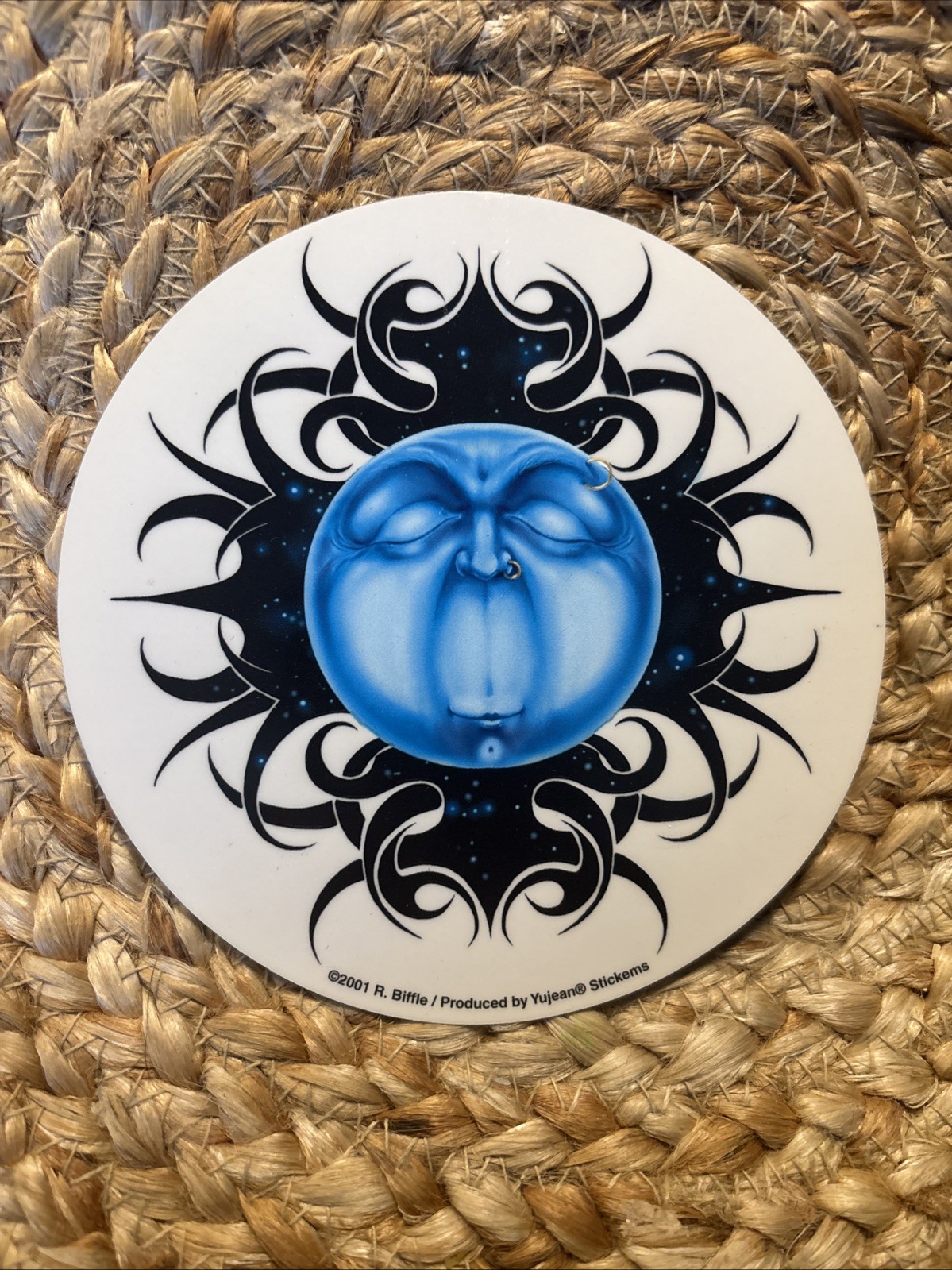 Blue Moon Sticker Decal Hippie Window Car 5” Vtg 2001 Biffle Sky Stars